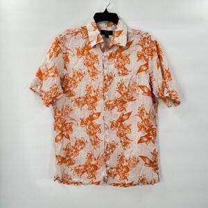 Club Room Linen Shirt Mens Small Tropical‎ Hawaiian Coastal Vacation Vibrant